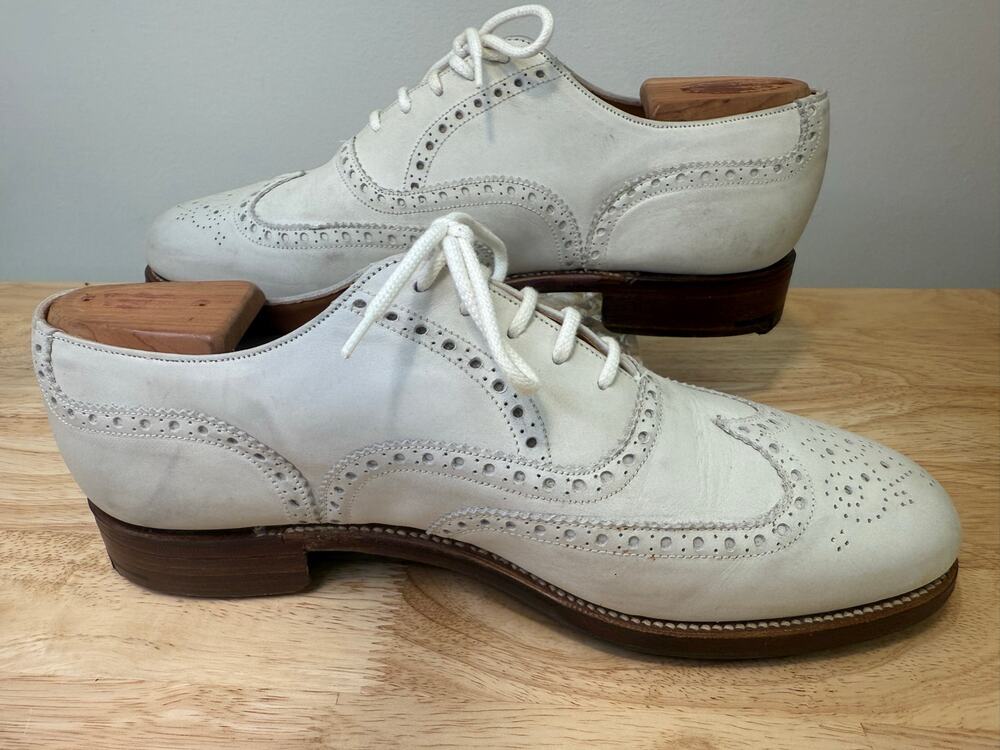Stuart's Choice Made in England White Leather Brogue Dress Shoes Size 8.5. JL